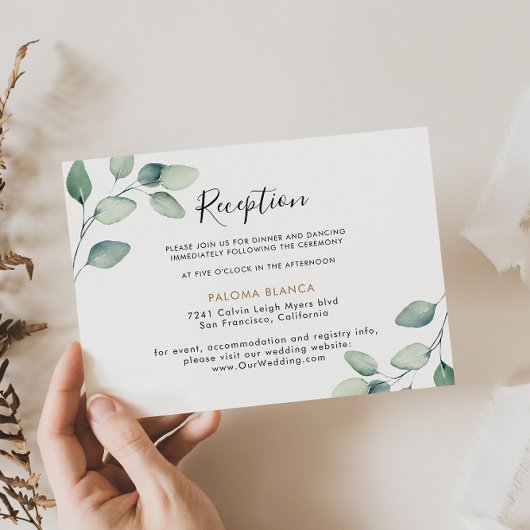 Carte D'accompagnement Réception de mariage classique en vert Feuille