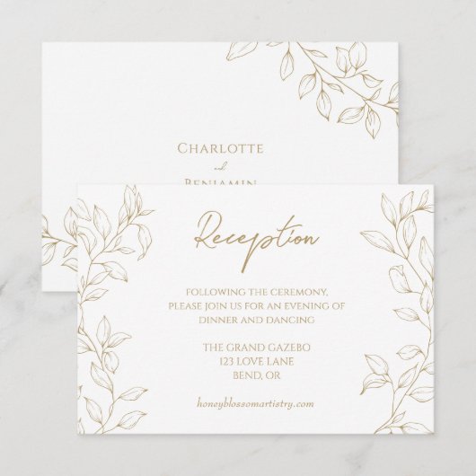 Carte D'accompagnement Réception de mariage classique Gold Green (Devant / Derrière)