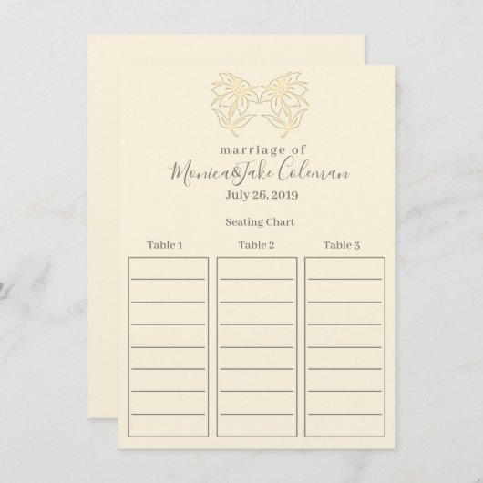 Carte D'accompagnement Réception De Mariage Classique | Graphique de sièg (Devant / Derrière)