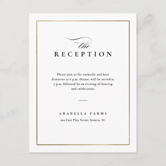 Carte D'accompagnement Réception de mariage classique noir et blanc (Devant)