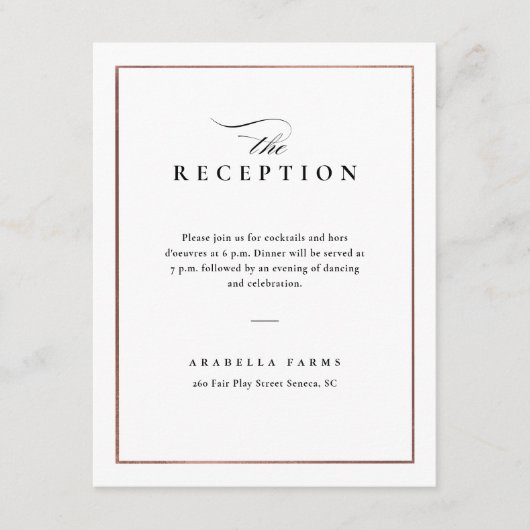 Carte D'accompagnement Réception de mariage classique noir et blanc (Devant)