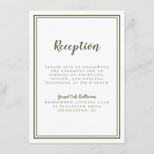 Carte D'accompagnement Réception De Mariage Classique Simple Olive Green