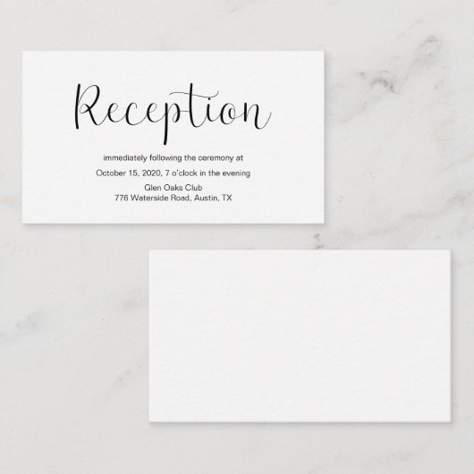 Carte D'accompagnement Réception de mariage, Conception minimale, Police (Devant / Derrière)