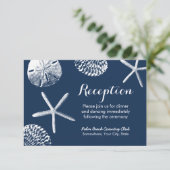 Carte D'accompagnement Réception de mariage Coquillages Bleu de Marine Pl (Debout devant)