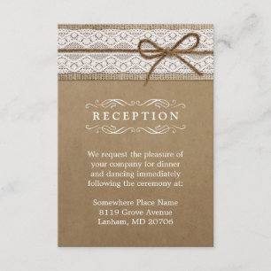 Carte D'accompagnement Réception de Mariage Corde à Nœud Rustique Toile d