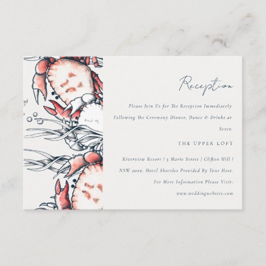 Carte D'accompagnement Réception de mariage côtière de crabe sous-marin d (Devant)