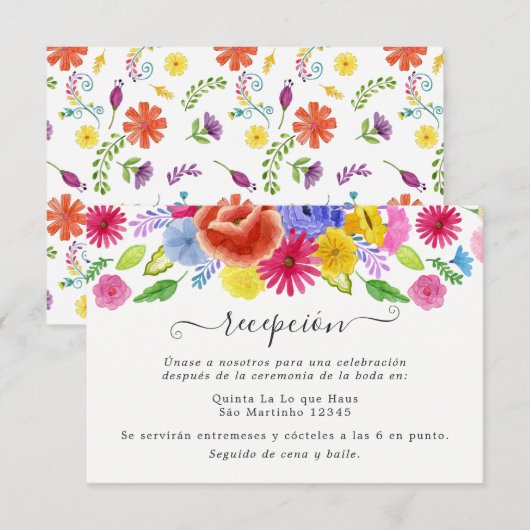 Carte D'accompagnement Réception de mariage de fête florale aquarelle esp (Devant / Derrière)