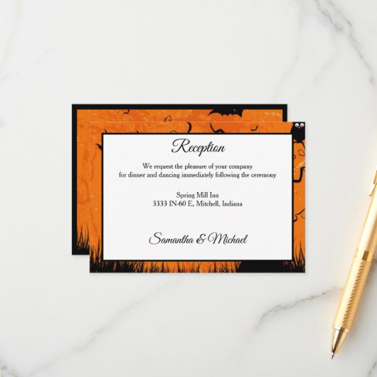 Carte D'accompagnement Réception de mariage de l'arbre d'Halloween effray (Devant/Arrière en situation)