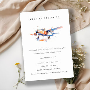 Carte D'accompagnement Réception de mariage de l'avion bleu-orange chic