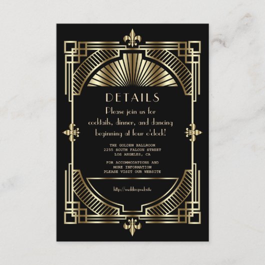 Carte D'accompagnement Réception de mariage de luxe Gold Black Great Gats (Devant)