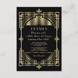 Carte D'accompagnement Réception de mariage de luxe Gold Black Great Gats