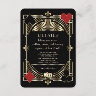 Carte D'accompagnement Réception de mariage de luxe Gold Gatsby