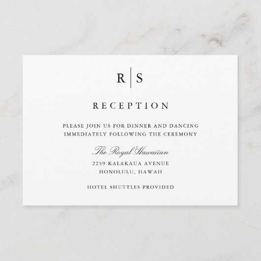 Carte D'accompagnement Réception de mariage de Monogramme noir & écrin (Devant)