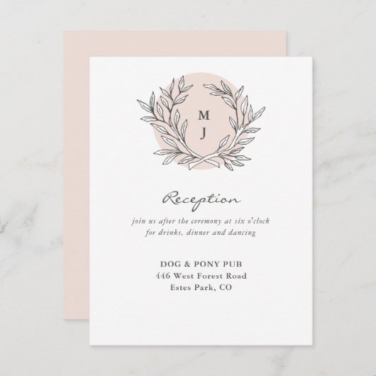 Carte D'accompagnement Réception de mariage de Monogramme rustique rousse (Devant / Derrière)