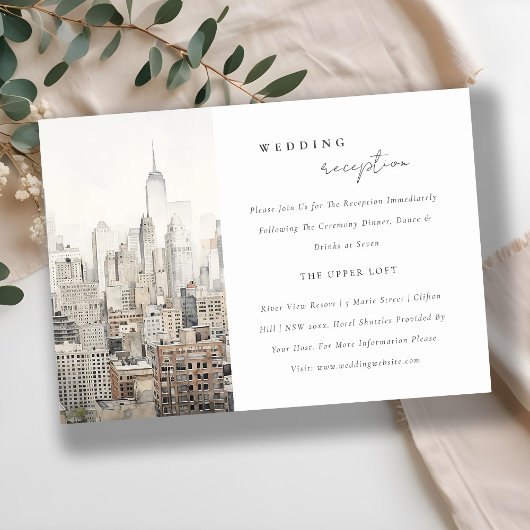 Carte D'accompagnement Réception de mariage de New York City Skyline Wate