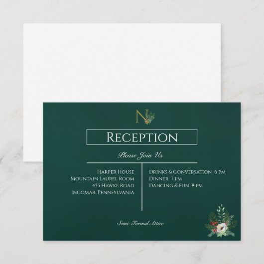 Carte D'accompagnement Réception de mariage de Noël Monogramme (Devant / Derrière)
