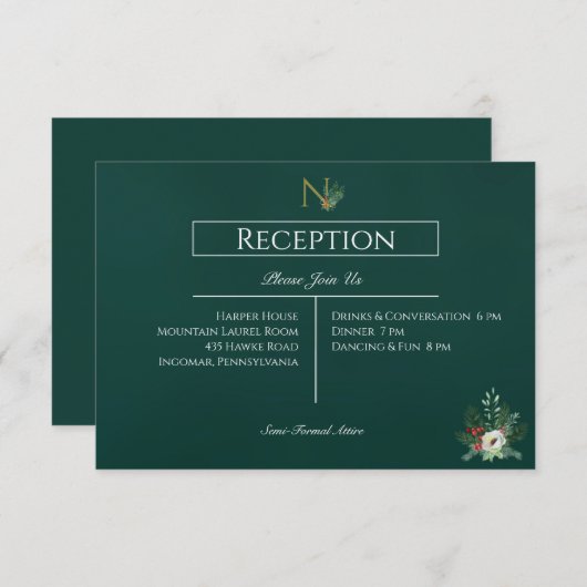 Carte D'accompagnement Réception de mariage de Noël Monogramme (Devant / Derrière)