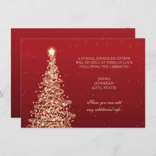 Carte D'accompagnement Réception de mariage de Noël Rouge Or (Devant / Derrière)