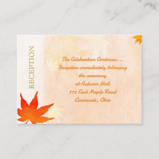 Carte D'accompagnement Réception de mariage des Feuilles d'érable (Devant)