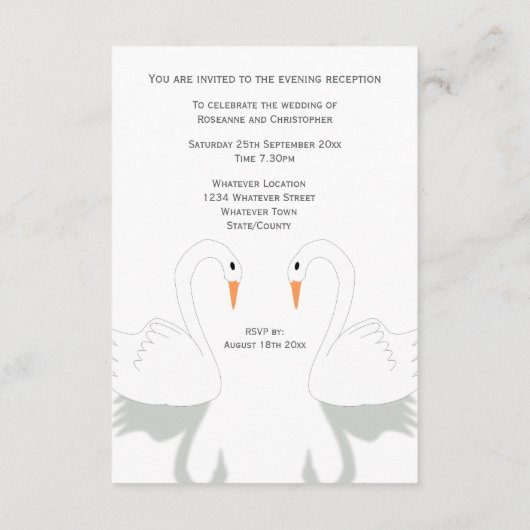 Carte D'accompagnement Réception de mariage design Swans (Dos)