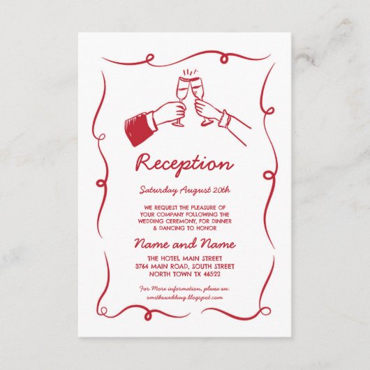 Carte D'accompagnement Réception De Mariage Dessinée À La Main Illustrée  (Devant)