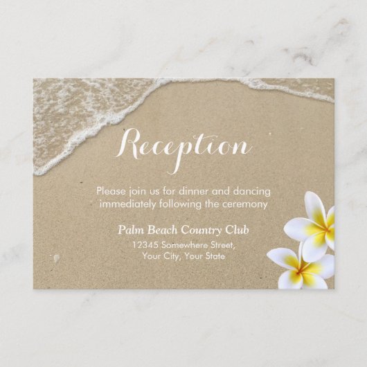 Carte D'accompagnement Réception de mariage d'été sur la plage & Plumeria (Devant)