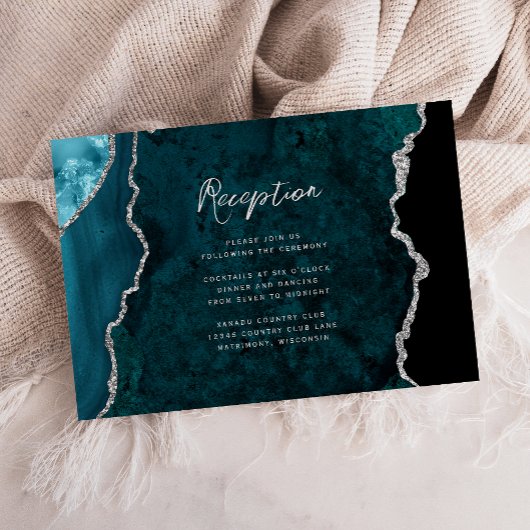 Carte D'accompagnement Réception de mariage écriture Agate Bleu sarcelle