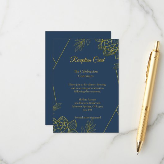 Carte D'accompagnement Réception de mariage Élégance Dorée (Devant/Arrière en situation)