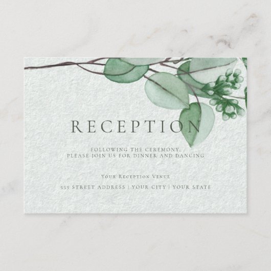 Carte D'accompagnement Réception de mariage | Elégant Eucalyptus aquarell (Devant)