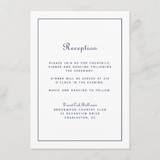 Carte D'accompagnement Réception de Mariage Élégant Script Bleu Marine Cl