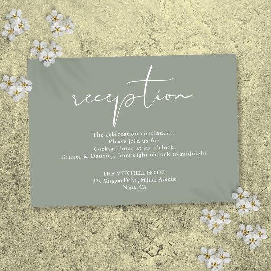 Carte D'accompagnement Réception de mariage élégant script vert sauge