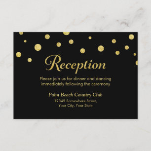 Carte D'accompagnement Réception de mariage élégante à pois noirs et doré