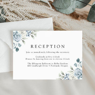 Carte D'accompagnement Réception de mariage élégante aux fleurs bleues po