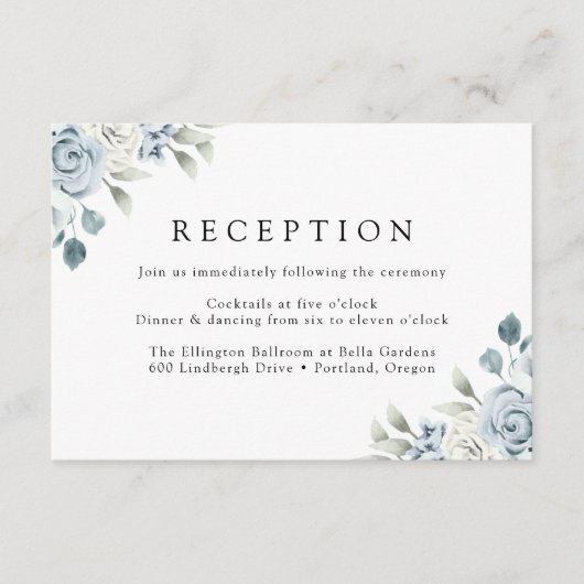 Carte D'accompagnement Réception de mariage élégante avec fleurs bleues p (Devant)