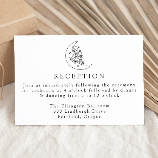 Carte D'accompagnement Réception de mariage élégante botanique lune et ét