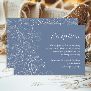 Carte D'accompagnement Réception de mariage élégante florale bleu poussié