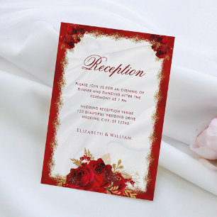 Carte D'accompagnement Réception de mariage élégante florale rouge et or