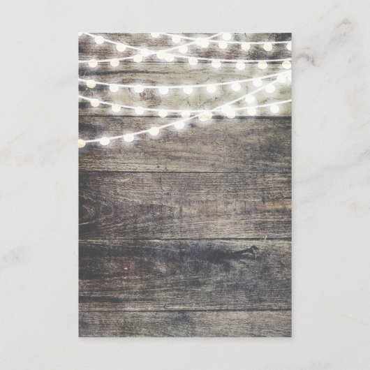 Carte D'accompagnement Réception de mariage en bois rustique et lampes à  (Dos)