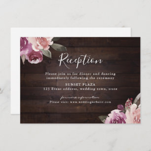 Carte D'accompagnement Réception de mariage en bois rustique mauve