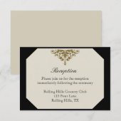 Carte D'accompagnement Réception de mariage en damassé noir et or ivoire (Devant / Derrière)