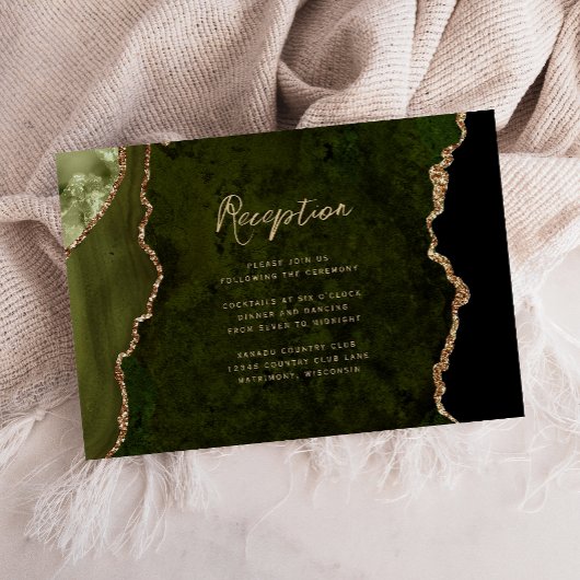 Carte D'accompagnement Réception de mariage en écriture Agate Or Vert Eme