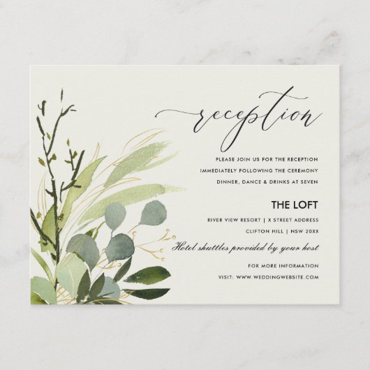 CARTE D'ACCOMPAGNEMENT RÉCEPTION DE MARIAGE EN FOLIAGE VERT EN FEUILLE D' (Devant)