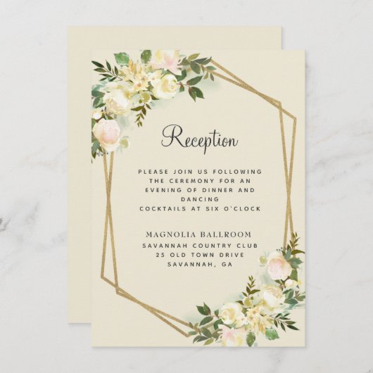 Carte D'accompagnement Réception de mariage en or rose blanche (Devant / Derrière)