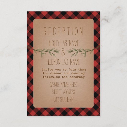 Carte D'accompagnement Réception de mariage en plaid Evergreen bûcheron (Devant)
