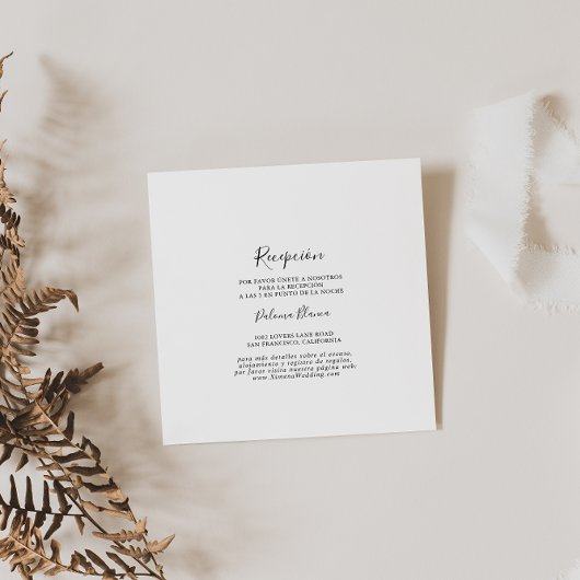 Carte D'accompagnement Réception De Mariage Espagnol Simple