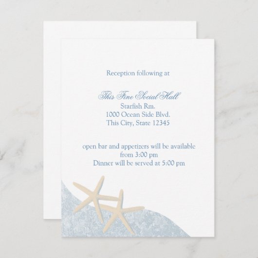 Carte D'accompagnement Réception de mariage étoile de mer (Devant / Derrière)