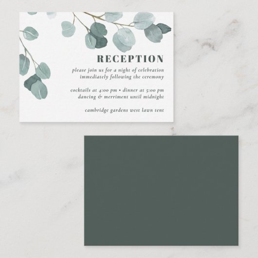 Carte D'accompagnement Réception de mariage Eucalyptus Dollar Argent (Devant / Derrière)