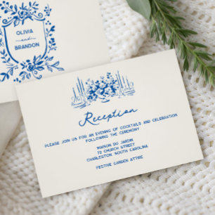 Carte D'accompagnement Réception de mariage fantaisiste bleu français