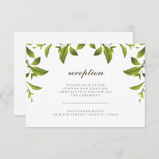 Carte D'accompagnement Réception de mariage Feuille de verdure (Devant / Derrière)