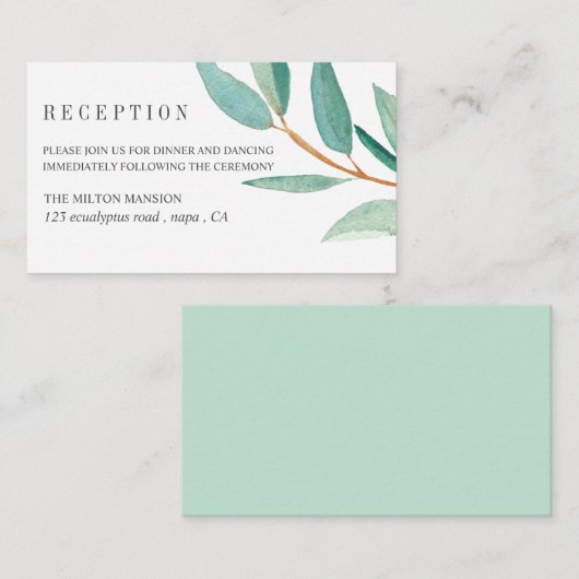 Carte D'accompagnement Réception de mariage feuille fraîche Eucalyptus (Devant / Derrière)